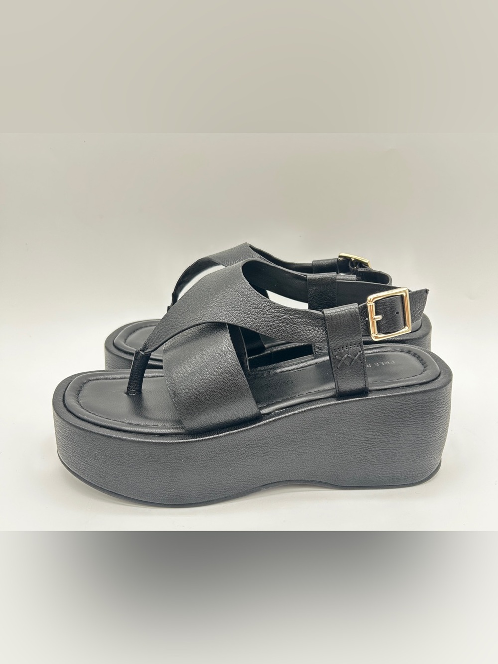 Free People Holt Platform Sandals Black Leather Size 9